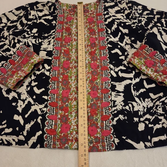 CHOICES Boho Artsy Abstract Cotton Embroidered Open Front Cardigan Women's SZ XL - Picture 11 of 14